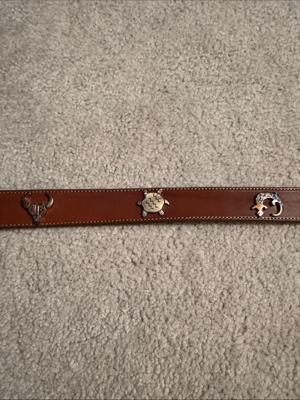 Vintage Leegin Silver Creek Leather  Western-Style Belt with Silver Animals
